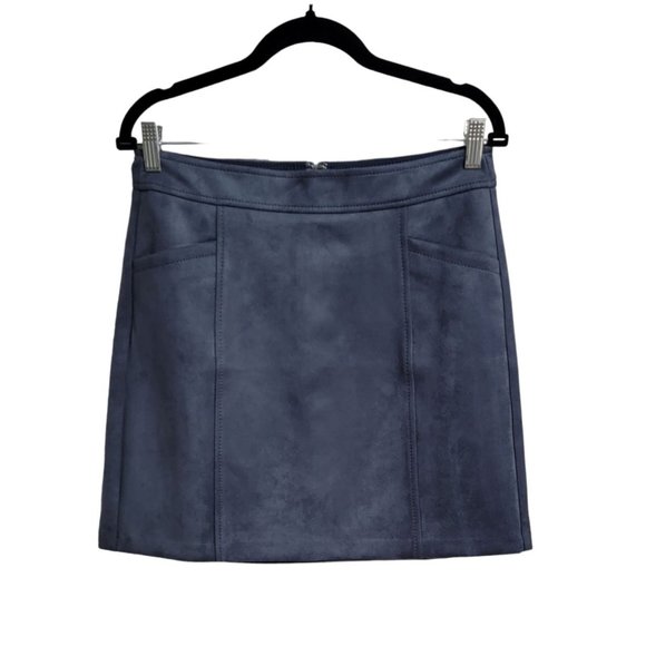 LOFT Womens Blue Faux Suede Mini Skirt w/ Front Pockets Back Zip Size 6 NWT - Picture 3 of 13